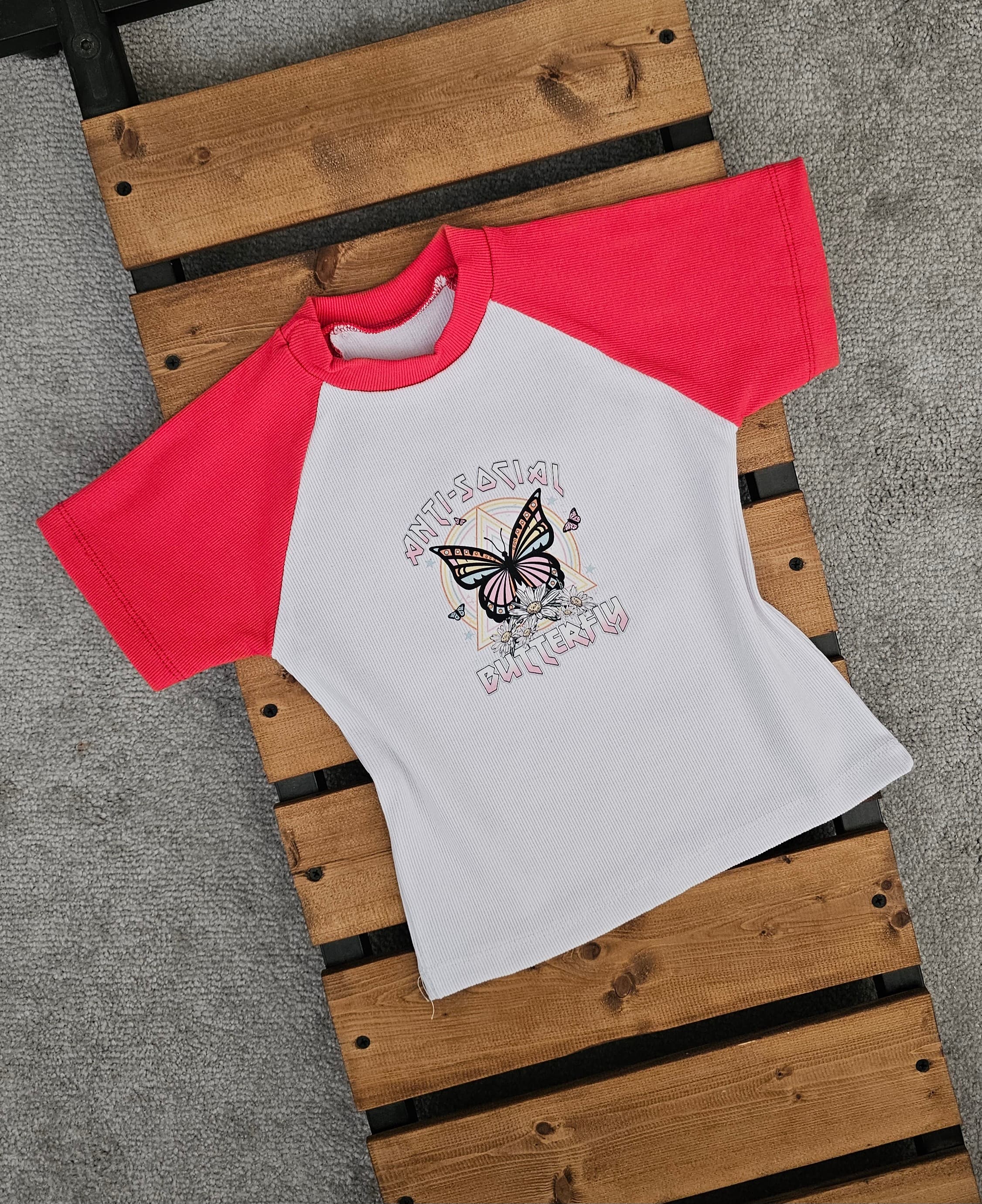 کراپ فانتزی زنانه مدل پروانه صورتی کد ۰۸۶