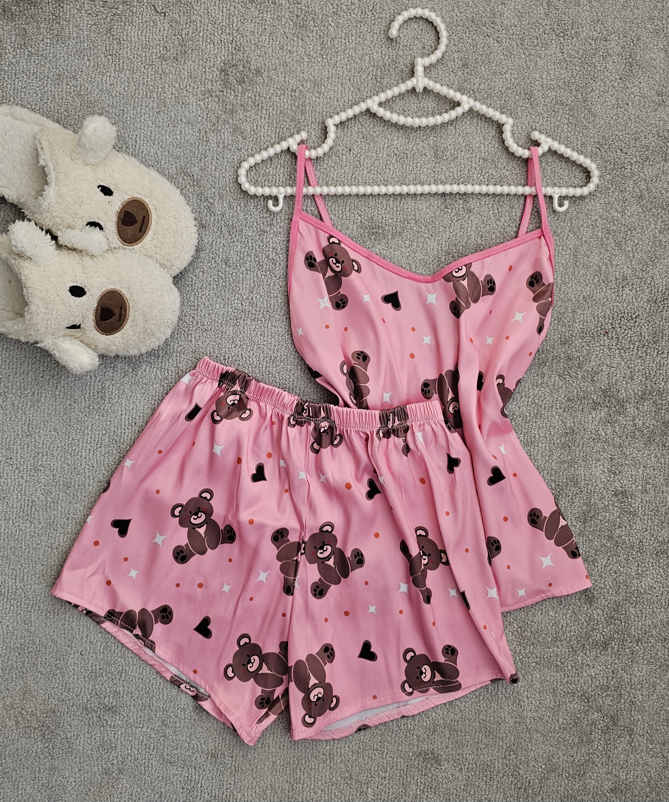 لباس خواب ساتن زنانه مدل خرسی کد ۰۸۱