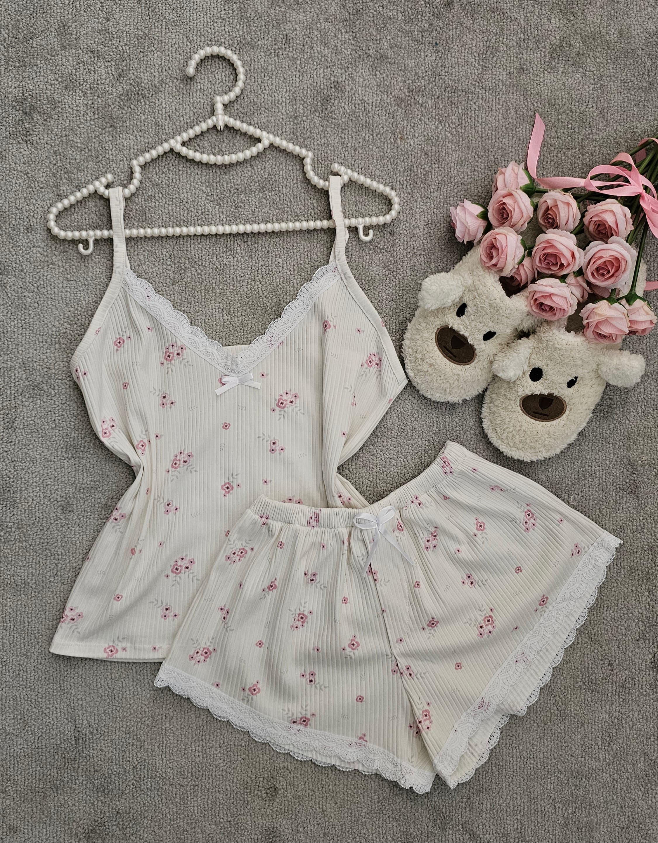 لباس خواب زنانه مدل شکوفه هلو  کد ۱۰۲